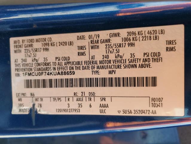 2019 FORD ESCAPE S - 1FMCU0F74KUA88659