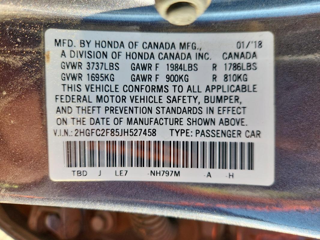 2018 HONDA CIVIC EX - 2HGFC2F85JH527458