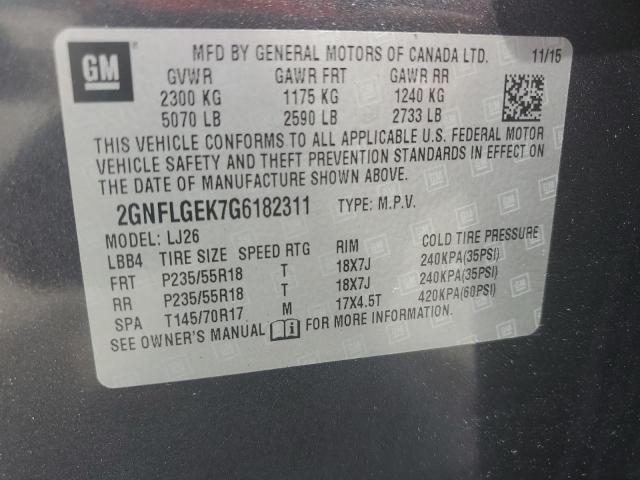 2016 CHEVROLET EQUINOX LT 2GNFLGEK7G6182311