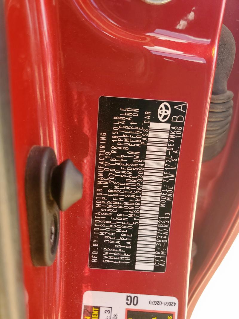 2019 TOYOTA COROLLA L - 5YFBURHE2KP930945