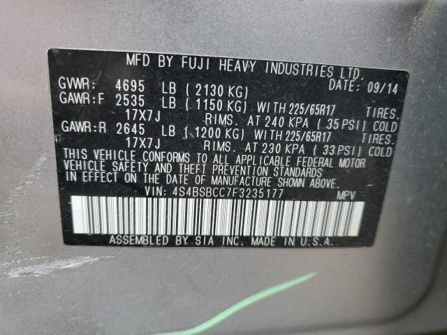2015 SUBARU OUTBACK 2. 4S4BSBCC7F3235177