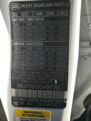 2016 LAND ROVER RANGE ROVE SALVP2BG5GH097160