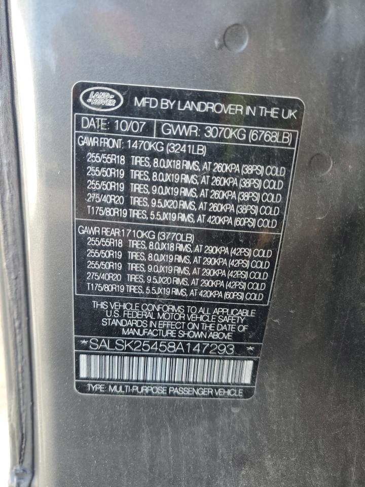 Lot #3310595044 2008 LAND ROVER RANGE ROVE