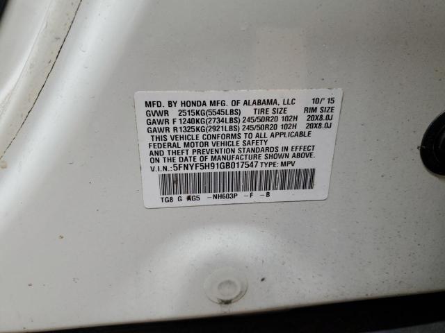 2016 HONDA PILOT TOUR 5FNYF5H91GB017547
