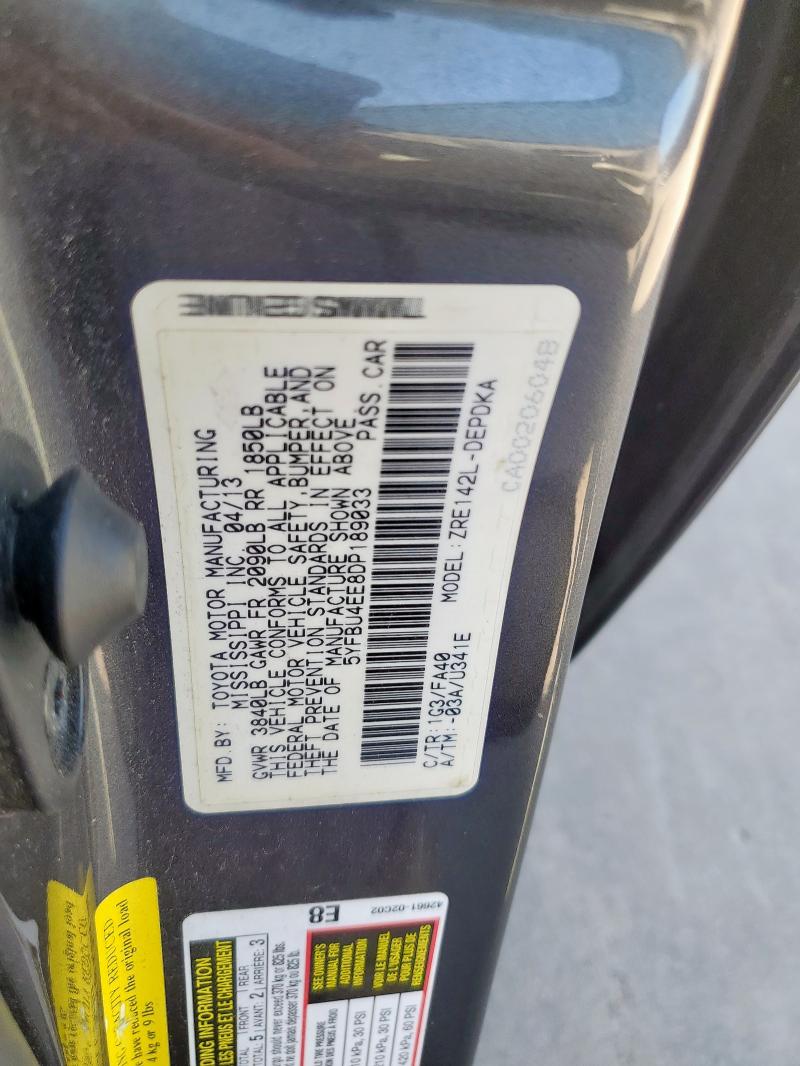 2013 TOYOTA COROLLA BA #3293430424