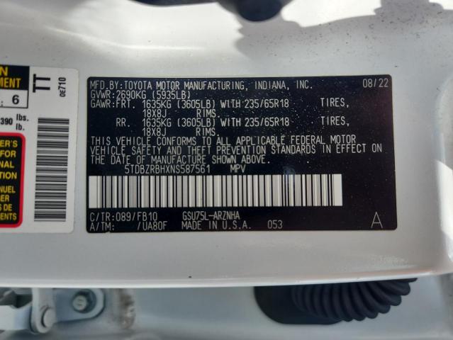 2022 TOYOTA HIGHLANDER - 5TDBZRBHXNS587561