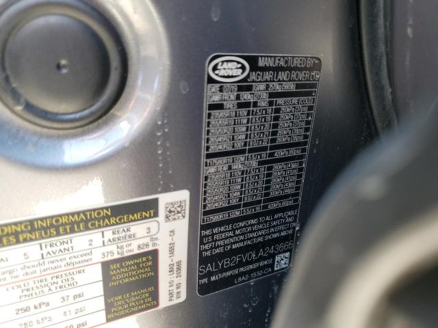 2020 LAND ROVER RANGE ROVE SALYB2FV0LA243665
