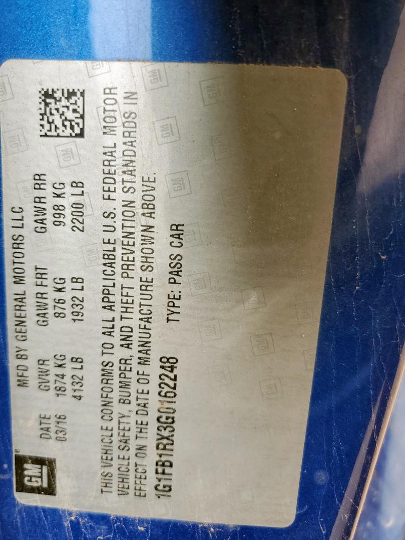2016 CHEVROLET CAMARO LT 1G1FB1RX3G0162248