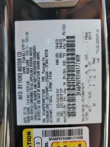 2017 FORD FUSION SE - 3FA6P0T92HR177408