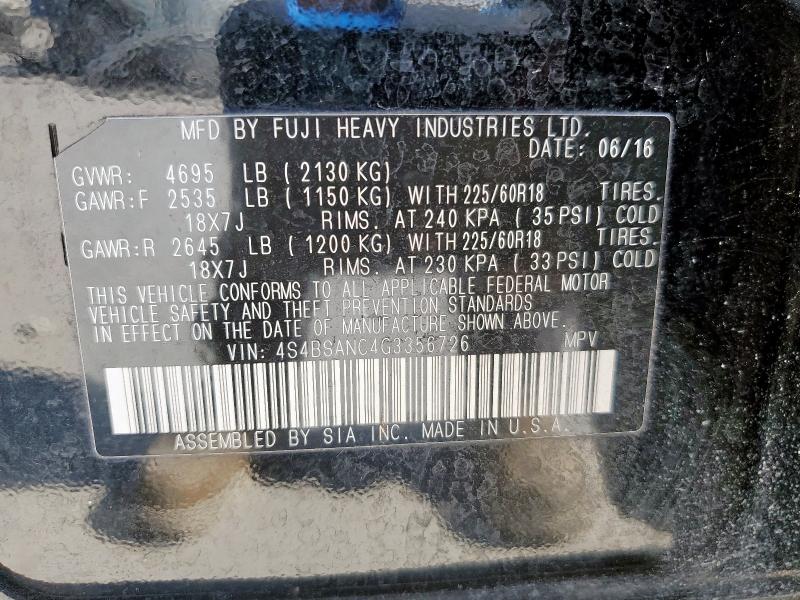 2016 SUBARU OUTBACK 2. 4S4BSANC4G3356726