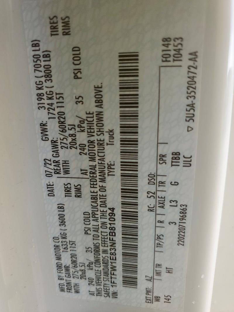 2022 FORD F150 SUPERCREW 1FTFW1E83NFB81094