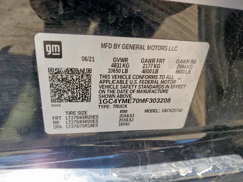 2021 CHEVROLET SILVERADO 1GC4YME70MF303208