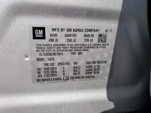 2017 CHEVROLET TRAX LS KL7CJKSB2HB216014