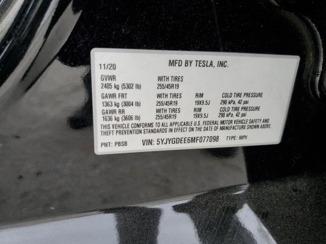 2021 TESLA MODEL Y 5YJYGDEE6MF077098