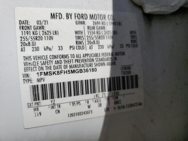 2021 FORD EXPLORER L 1FMSK8FH5MGB36180