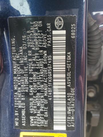 2016 TOYOTA CAMRY LE 4T4BF1FK0GR567495