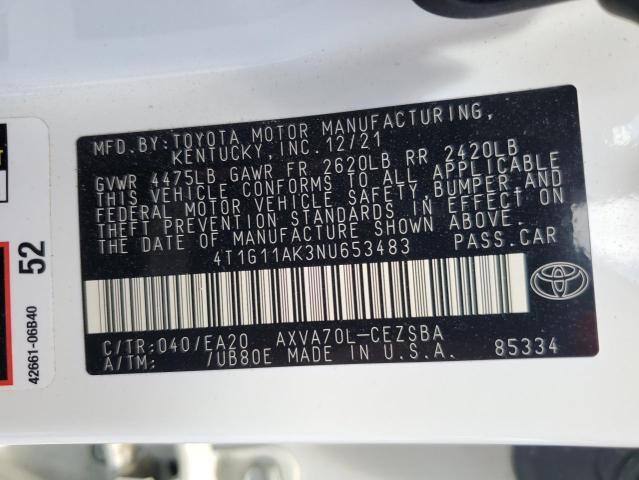 2022 TOYOTA CAMRY SE - 4T1G11AK3NU653483