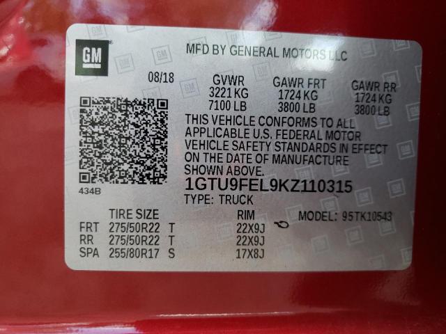 2019 GMC SIERRA K15 1GTU9FEL9KZ110315
