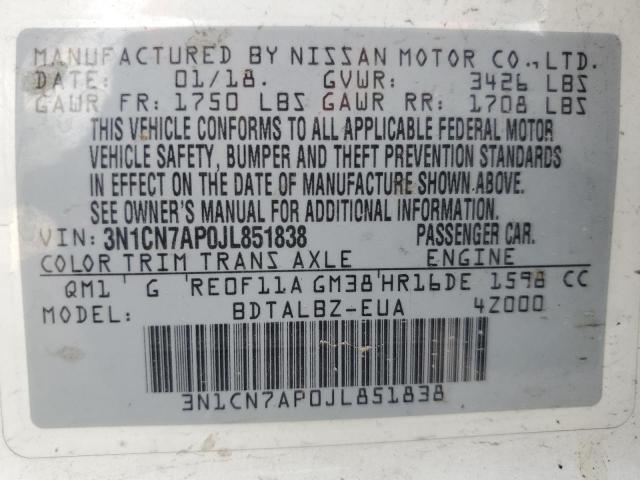 2018 NISSAN VERSA S - 3N1CN7AP0JL851838