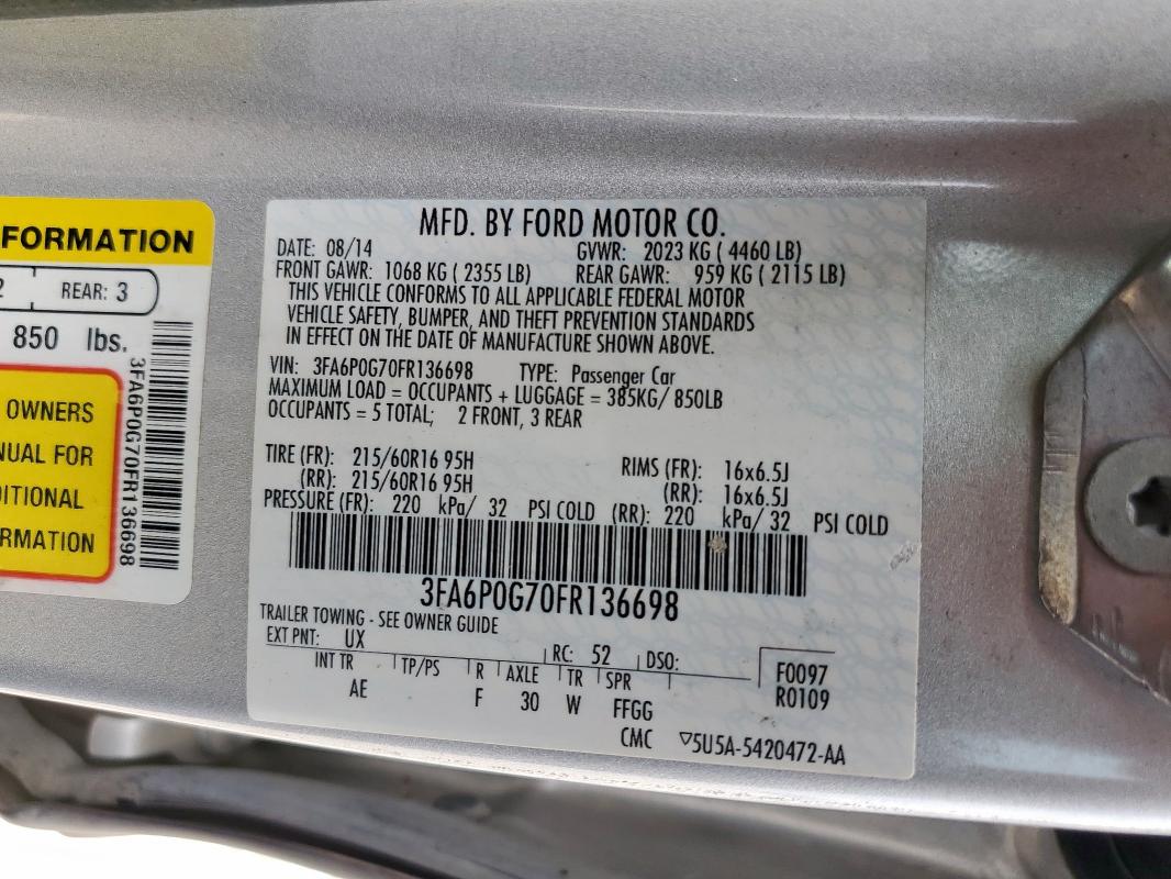 2015 FORD FUSION S 3FA6P0G70FR136698