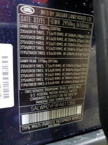2015 LAND ROVER RANGE ROVE SALWR2VF9FA611360