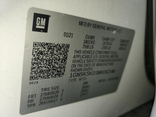 2021 CHEVROLET TAHOE K150 - 1GNSKSKD3MR262148