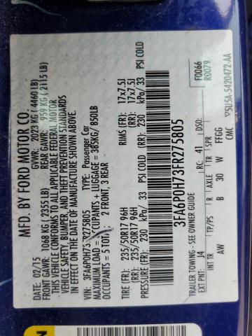 2015 FORD FUSION SE 3FA6P0H73FR275805