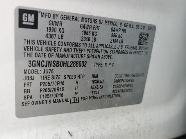 2017 CHEVROLET TRAX LS 3GNCJNSB0HL288002