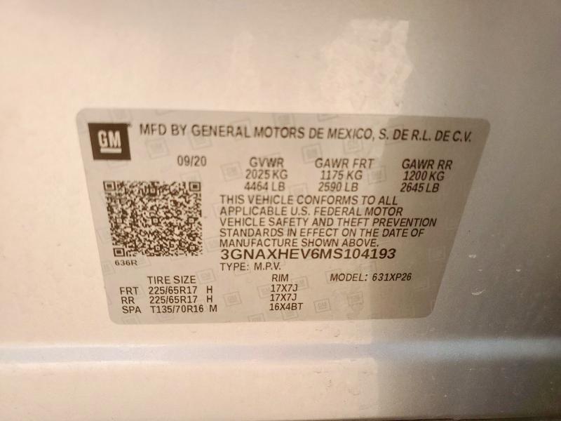 2021 CHEVROLET EQUINOX LS 3GNAXHEV6MS104193