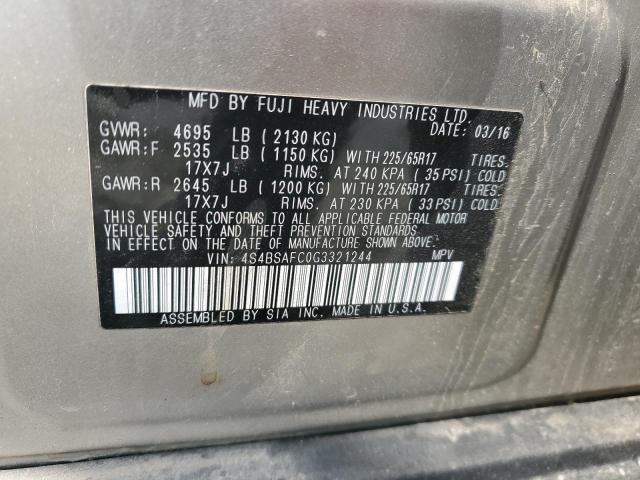 2016 SUBARU OUTBACK 2. 4S4BSAFC0G3321244