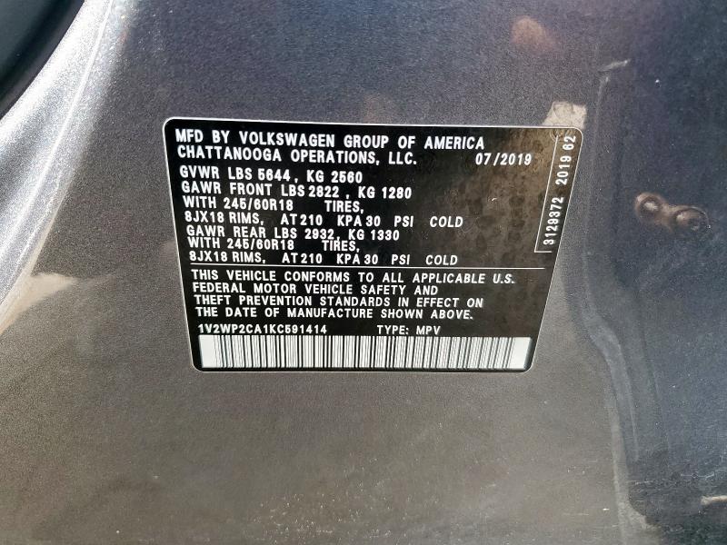 2019 VOLKSWAGEN ATLAS SE 1V2WP2CA1KC591414