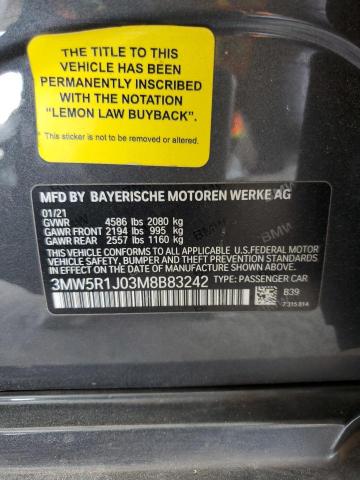 2021 BMW 330I 3MW5R1J03M8B83242