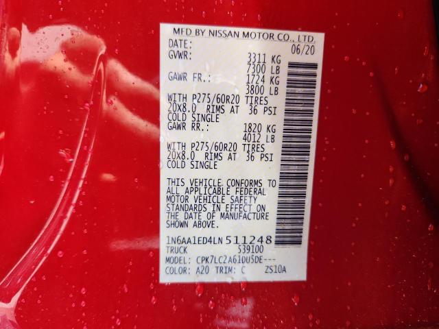 2020 NISSAN TITAN SV - 1N6AA1ED4LN511248