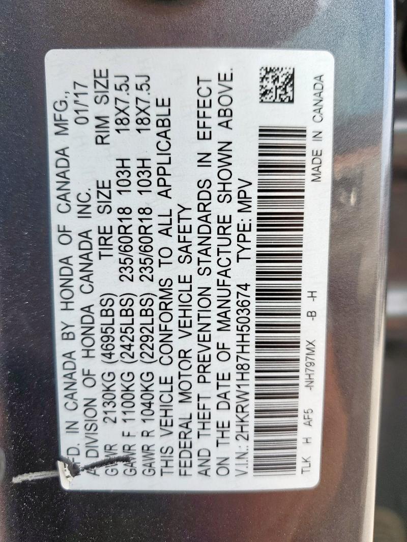 2017 HONDA CR-V EXL 2HKRW1H87HH503674