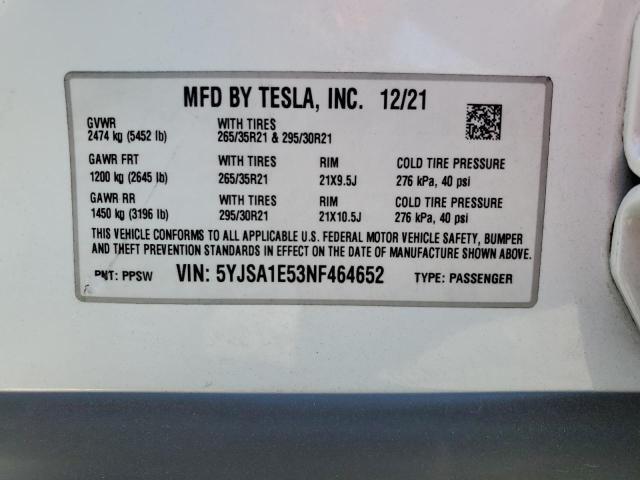 2022 TESLA MODEL S 5YJSA1E53NF464652