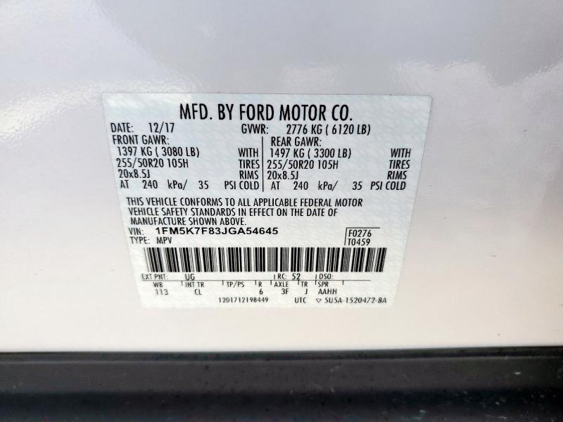2018 FORD EXPLORER L - 1FM5K7F83JGA54645