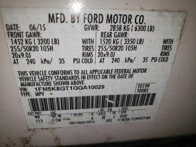 2016 FORD EXPLORER S 1FM5K8GT1GGA10029