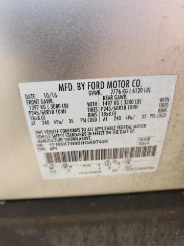 2017 FORD EXPLORER 1FM5K7B86HGA97425