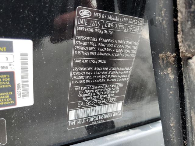 2016 LAND ROVER RANGE ROVE SALGS3EFXGA273905