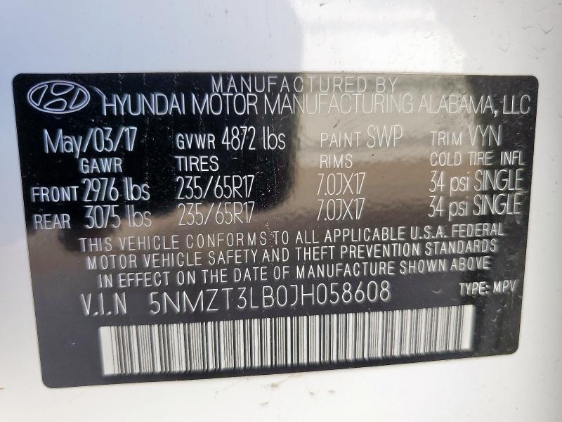 2018 HYUNDAI SANTA FE S - 5NMZT3LB0JH058608