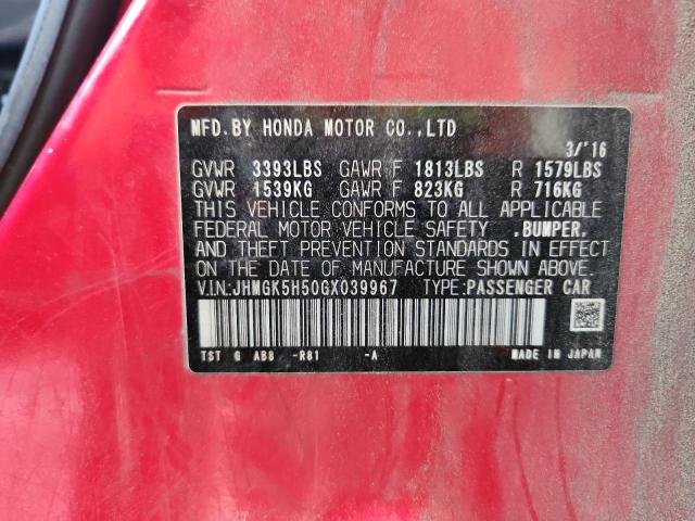 2016 HONDA FIT LX JHMGK5H50GX039967