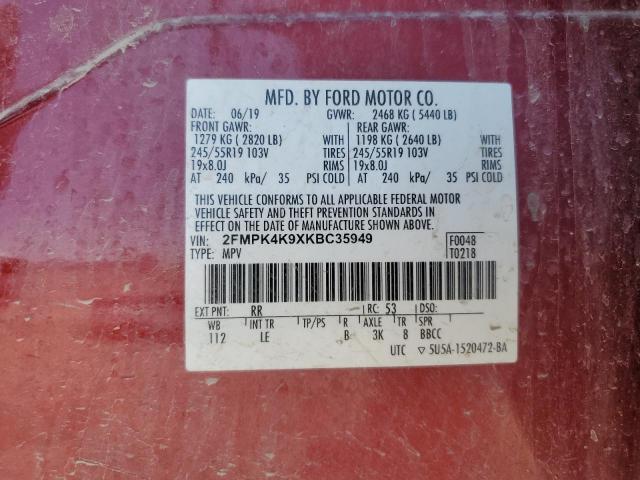 2019 FORD EDGE TITAN 2FMPK4K9XKBC35949