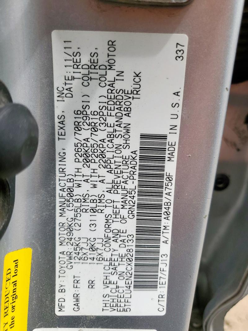 2012 TOYOTA TACOMA DOU - 5TFLU4EN2CX028133
