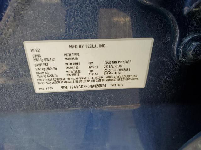 2022 TESLA MODEL Y 7SAYGDEE0NA020574