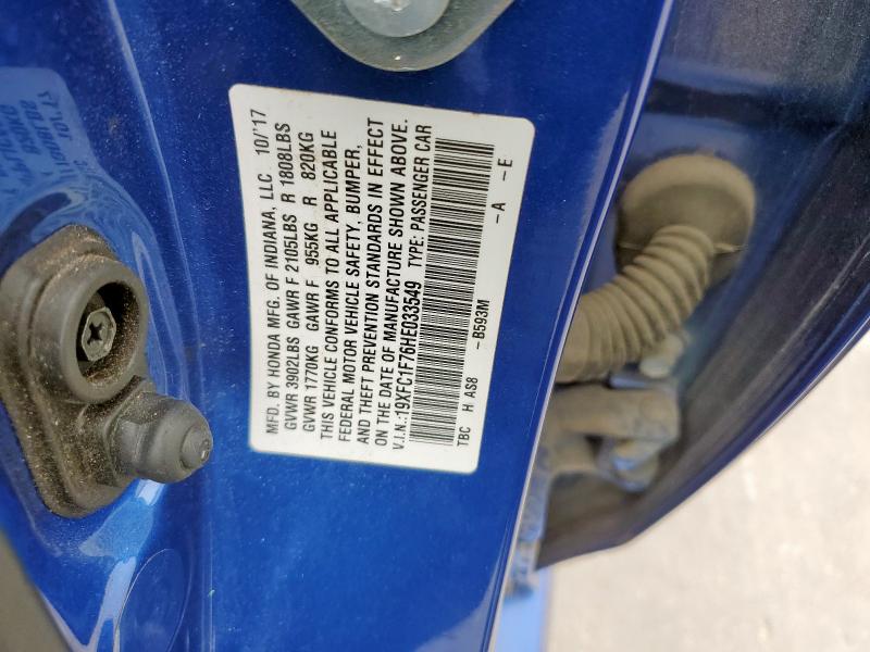 2017 HONDA CIVIC EXL - 19XFC1F76HE033549
