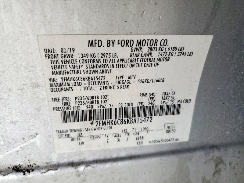 2019 FORD FLEX SEL 2FMHK6C86KBA15472