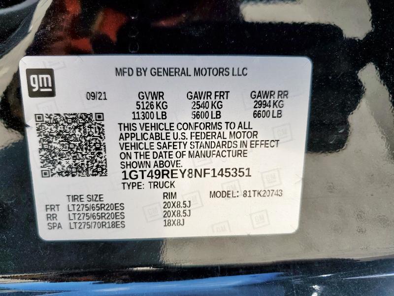 2022 GMC SIERRA K25 - 1GT49REY8NF145351
