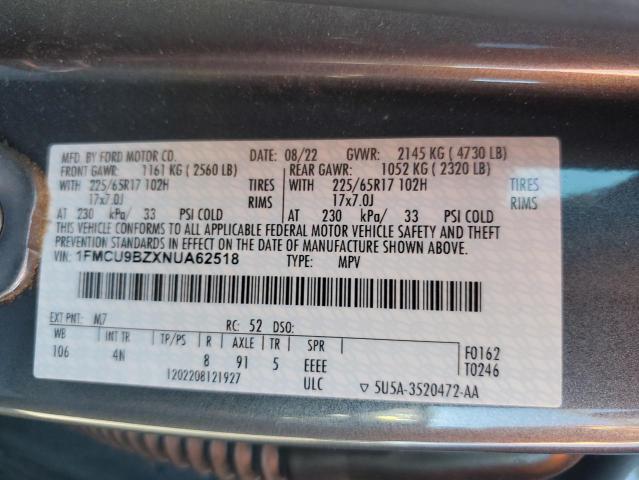 2022 FORD ESCAPE SE - 1FMCU9BZXNUA62518