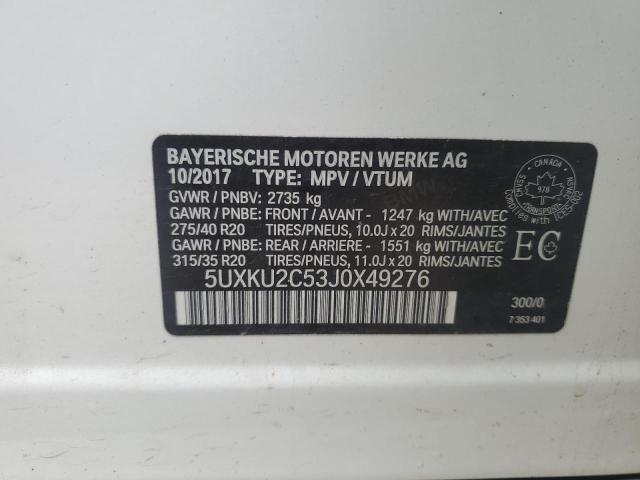 2018 BMW X6 XDRIVE3 5UXKU2C53J0X49276