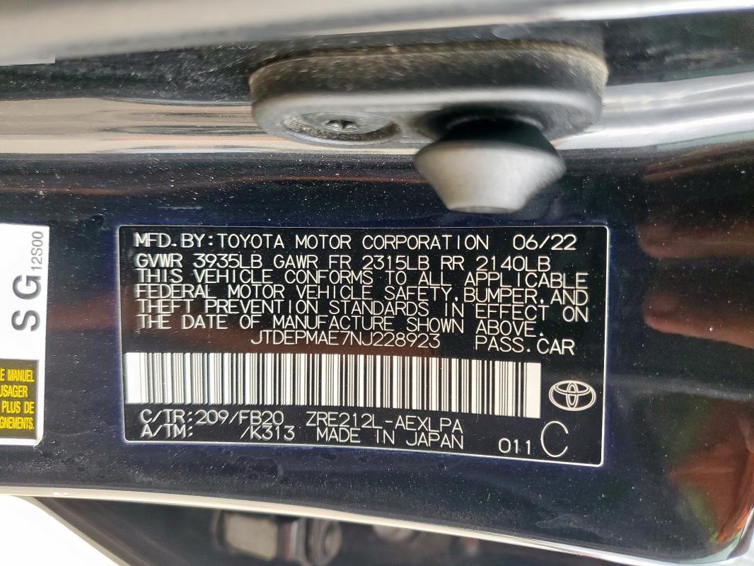 2022 TOYOTA COROLLA LE - JTDEPMAE7NJ228923